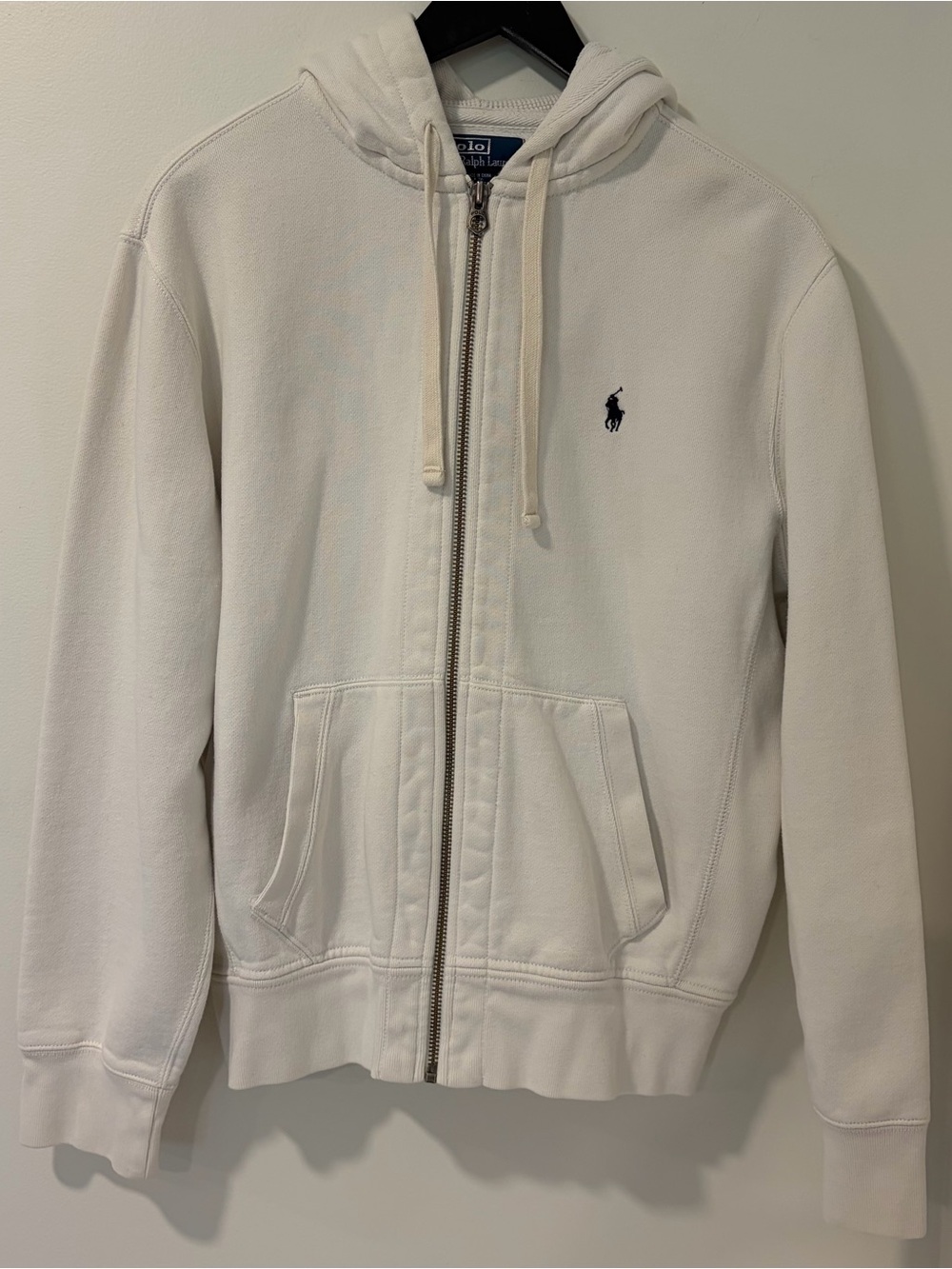 Polo Ralph Lauren Full Zip Fleece Hoodie Mens M White Waffle Thermal Hood